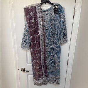 Elegant Blue and Silver Embroidered Sharara